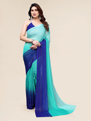 Moda Rapido Self Design, Striped, Embellished Bollywood Satin Saree(Dark Blue)