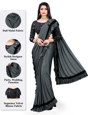 HARIOM FASHION Solid/Plain Bollywood Lycra Blend Saree(Grey)