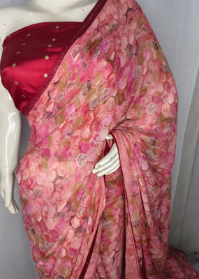 laxmipatni Floral Print Bollywood Silk Blend Saree(Multicolor, Red, Pink)