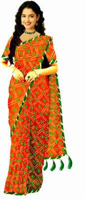 INSTALIKE FASHION Printed Kota Doria Silk Blend Saree(Orange)