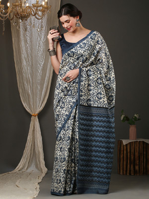 Divastri Printed Sambalpuri Silk Blend Saree(Cream)