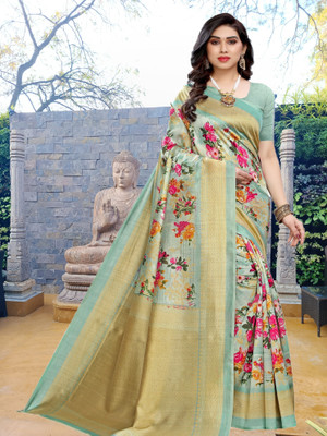 Gugaliya Printed Mysore Cotton Blend, Art Silk Saree(Multicolor)