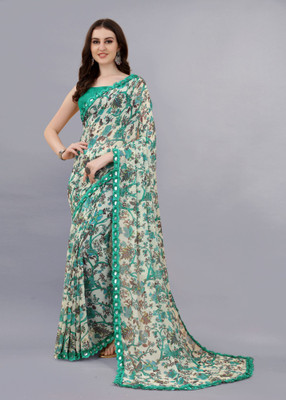 KSNDVTrendz Floral Print Bandhani Georgette Saree(Light Green)