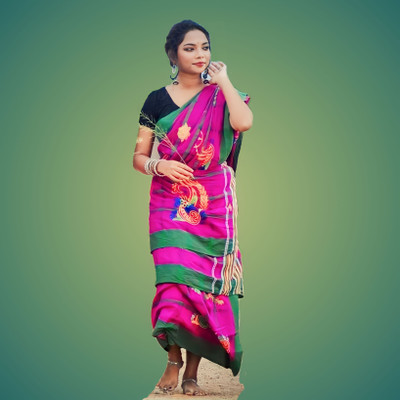 Prithvi Animal Print Tant Pure Cotton Saree(Pink)