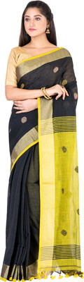 SAYAN CREATION Self Design Handloom Pure Cotton Saree(Black)