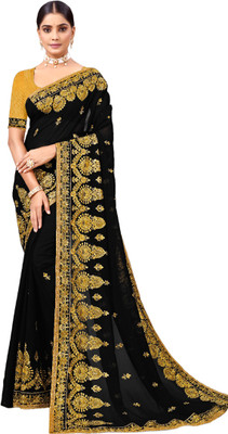 KHRITI FAB Embroidered, Floral Print Bollywood Net Saree(Black)