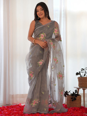 Divastri Embellished Bollywood Organza Saree(Grey)