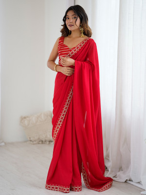 Sareemall Embroidered Bollywood Silk Blend Saree(Red)