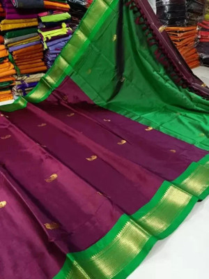 VEERAETHNIC Woven Paithani Cotton Silk Saree(Purple)
