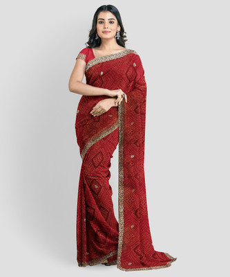SAMJUBAA CREATION Embroidered Bollywood Georgette Saree(Maroon)