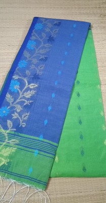 Sandhyatara Woven Handloom Cotton Silk Saree(Green, Blue)