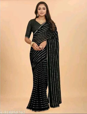 Sareez House Striped Bollywood Georgette Saree(Black)