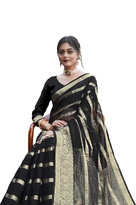 KOTHARI AF Solid/Plain, Dyed, Embellished Bandhani Organza Saree(Black)