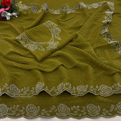 SHUBHDRASHTI NX Embellished Bollywood Organza Saree(Light Green)