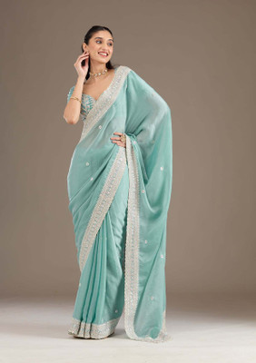 KOSKII Embellished Bollywood Tissue Saree(Green)