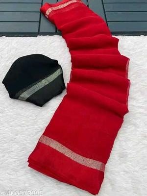 Egretail Solid/Plain Bollywood Viscose Rayon Saree(Red)