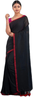 Joyguru Textile Self Design Handloom Cotton Blend Saree(Black)
