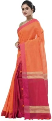 Shrutisareeghar Solid/Plain Handloom Cotton Silk Saree(Orange)