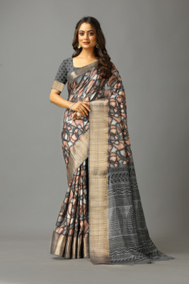 Virendra Textiles Printed Daily Wear Cotton Blend Saree(Blue)