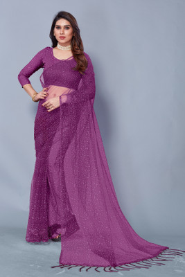 TEXROK Printed Daily Wear Net Saree(Purple)
