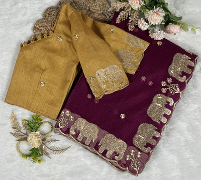 SROLY Self Design Bollywood Net Saree(Purple)