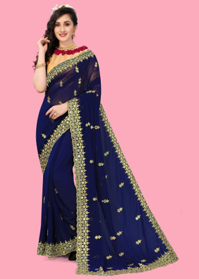vaidehicreation Embellished Bollywood Net, Art Silk Saree(Blue)
