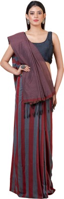 Durga Handlooms Solid/Plain Handloom Cotton Linen Saree(Maroon)