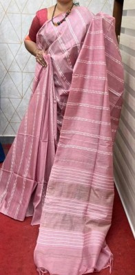 A R HANDLOOM Striped, Woven Bhagalpuri Cotton Silk Saree(Pink)