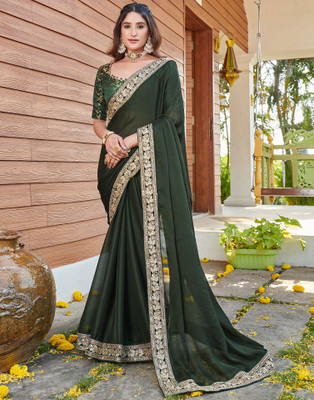 Samah Embellished, Embroidered Bollywood Chiffon Saree(Green)