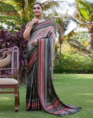 Tasrika Digital Print, Printed Bollywood Satin Saree(Black)