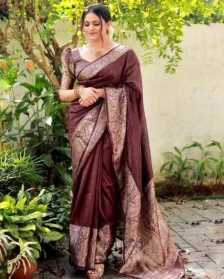 V V FASHION Woven Banarasi Cotton Silk Saree(Maroon)