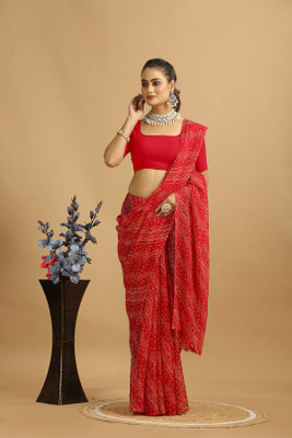 Damru trendz Digital Print Bandhani Georgette Saree(Red)