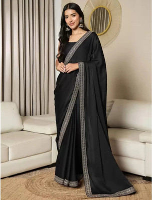 HIJA TRENDZ Embroidered Bollywood Chiffon Saree(Black)