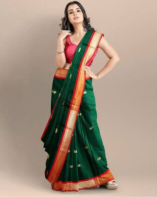 ASCREATIONOO Woven Kanjivaram Cotton Silk Saree(Green)