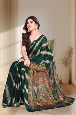 SuperLaxmi Geometric Print, Self Design Bollywood Chiffon, Georgette Saree(Green)