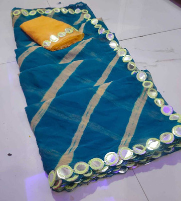 KAKADIYA CREATION Woven Bandhani Chiffon Saree(Light Green)