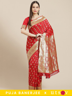 Divastri Woven Banarasi Silk Blend Saree(Red)