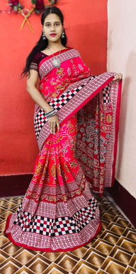 ARTFULTHREADS Printed, Graphic Print Sambalpuri Pure Cotton Saree(Multicolor)