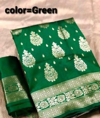 R S Textile Printed Banarasi Silk Blend Saree(Green)