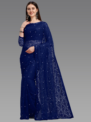 LOROFY Self Design Bollywood Net Saree(Blue)