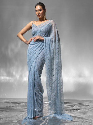 Kalista Embellished Bollywood Lycra Blend Saree(Blue)