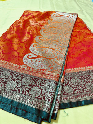 DORA SILK Self Design, Solid/Plain Banarasi Art Silk Saree(Purple, Green)