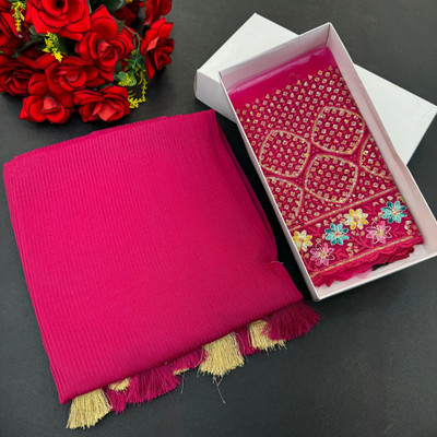 K 5 FASHION Solid/Plain Bollywood Chiffon Saree(Maroon)