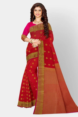 Naarinsari Woven Banarasi Silk Blend Saree(Red, Gold)