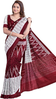 handloom paridhaan Temple Border, Self Design, Hand Painted Sambalpuri Handloom Pure Cotton Saree(Maroon)