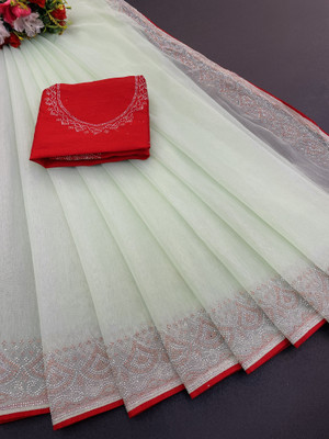 VarniRaaj Fashion Embellished Bollywood Supernet Saree(Light Green)
