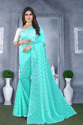 REDFISH Embellished Bollywood Georgette Saree(Light Blue)