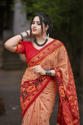 Tareninx Printed Sambalpuri Pure Cotton Saree(Multicolor)