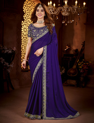 Laddu creation Embroidered Bollywood Silk Blend Saree(Purple)