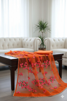 Fasharo Embroidered Bollywood Net Saree(Orange)